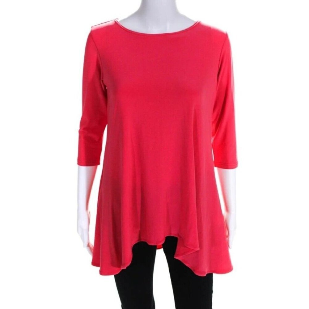 Simpli 3/4 Sleeve Blouse Tunic Asymetrical Hem Stretch Coral Pink Size 6